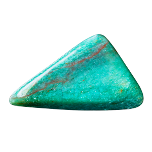 Pietra verde brillante con riflessi metallici di mica.