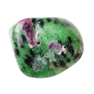 Minerale con contrasto di colori tra verde e rosso rubino.