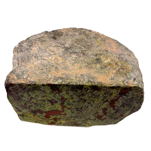 Dragon Jasper con motivi variegati rosso-verdi, usata per gioielli energetici e talismani.
