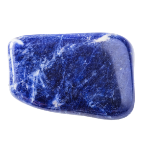 Sodalite, minerale blu intenso con venature bianche.