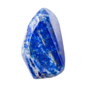 Lapislazzuli, pietra blu intenso con inclusioni dorate di pirite.