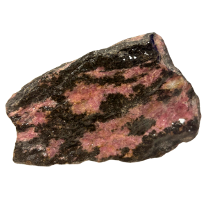 Indian Rhodonite, pietra naturale rosa e nera, nota per le sue proprietà di guarigione e protezione emotiva.
